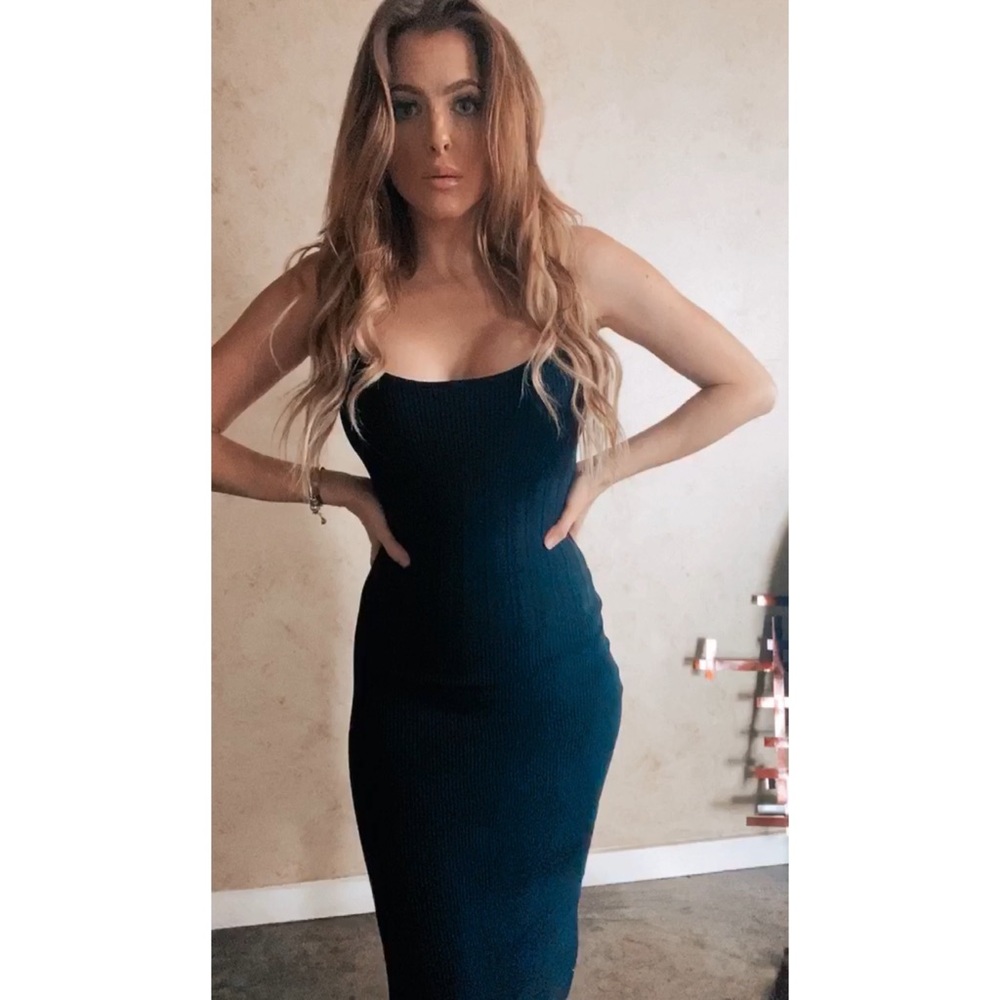 BLACK Calf length SHAPE FX body con tank dress XS